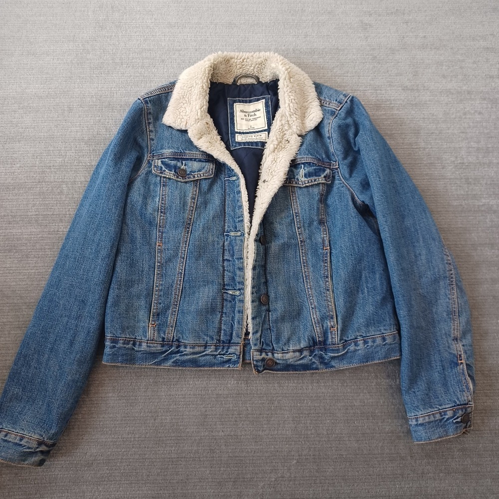 Abercrombie‎ Fitch Sherpa Jean Jacket Womens Large Blue Denim Workwear Midweight